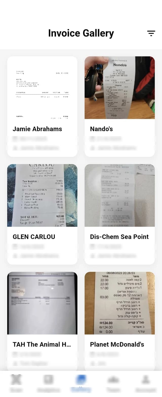 Slip-Scan invoice gallery with captured receipts